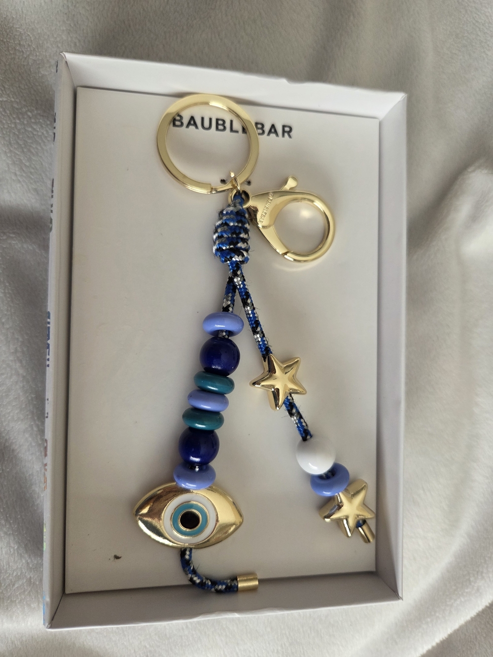 BaubleBar Blue & Gold Beaded Evil Eye Keychain